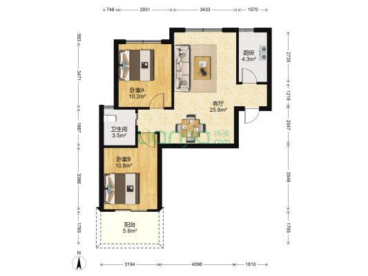 翁梅新苑一区 2室1厅1卫 79平方