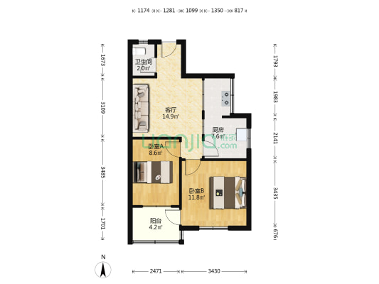 张店城中小区东南村 2室1厅1卫 61平方