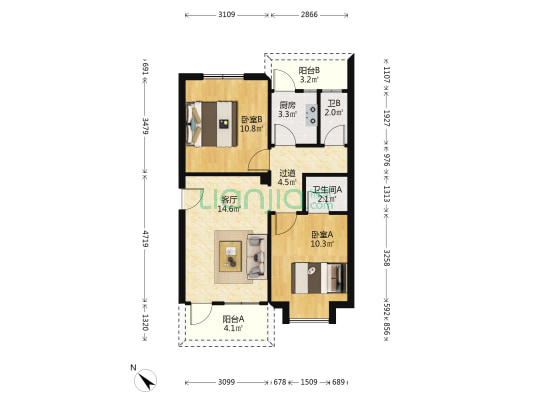 金景楼 2室1厅2卫 66平方
