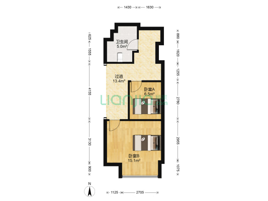 航洋国际城 2室0厅1卫 58平方