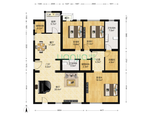 西山美墅馆B区 3室2厅2卫 160平方