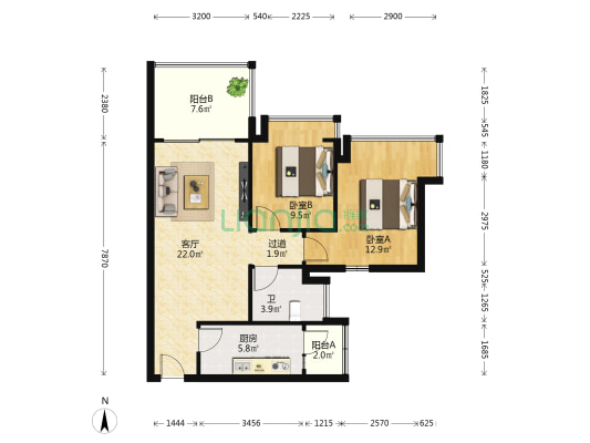 恒大美丽沙天玺湾 2室1厅1卫 73平方