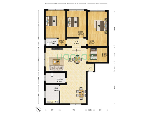 青砖湖小区 4室1厅2卫 164平方