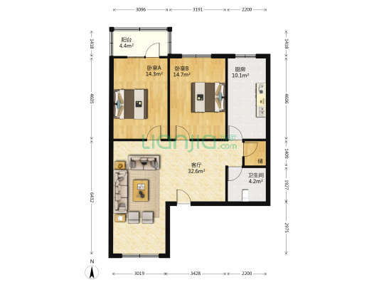 龙府花园 2室1厅1卫 103平方