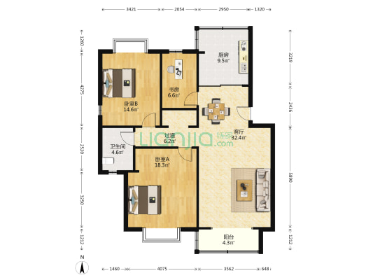 上海春天 3室1厅1卫 176平方