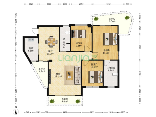 滨海贵族 3室2厅2卫 138平方
