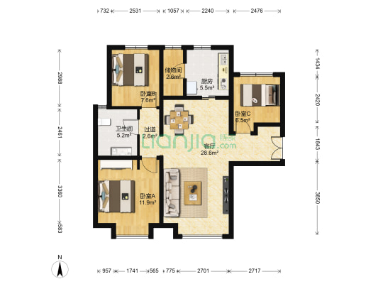 富力尚悦居C区 3室1厅1卫 99平方
