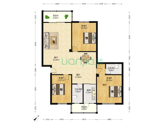 凤泉广场 3室2厅2卫 138平方