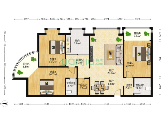 白云大厦 3室2厅2卫 146平方