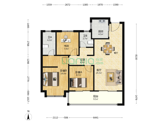 鸣翠东著 3室1厅2卫 109平方