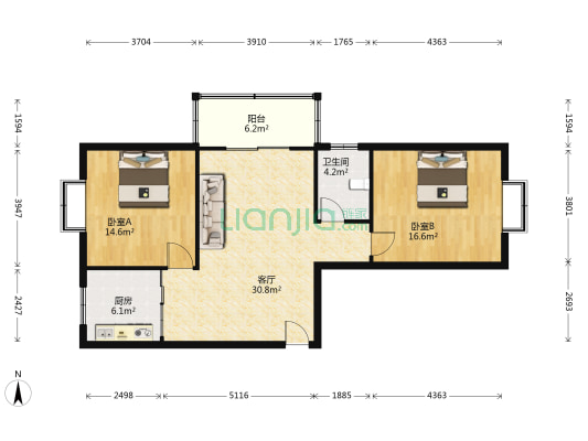 金座花苑 2室1厅1卫 90平方