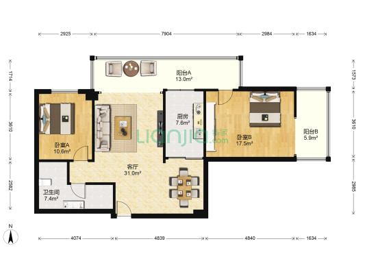 甘肃省林业厅住宅楼 2室1厅1卫 120平方