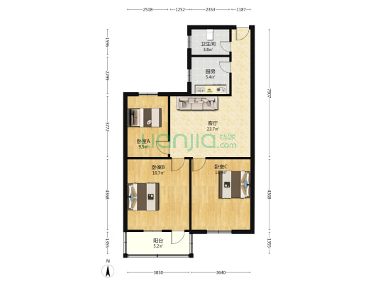 金马小区 3室1厅1卫 95平方