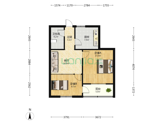 电机小区北院 2室1厅1卫 61平方