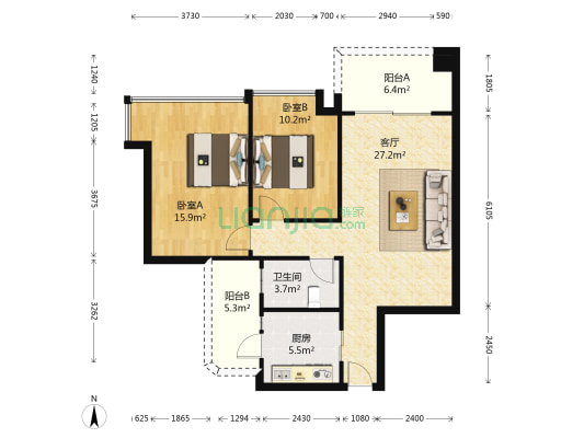 雅居乐·岭会 2室1厅1卫 86平方