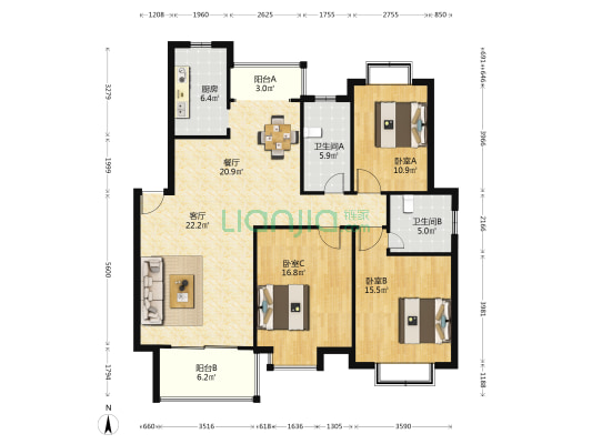 龙安佳苑 3室2厅2卫 137平方