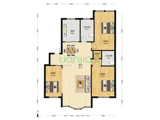华励花苑 3室1厅2卫 138平方