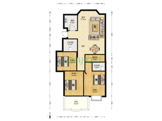世纪城 3室1厅2卫 120平方