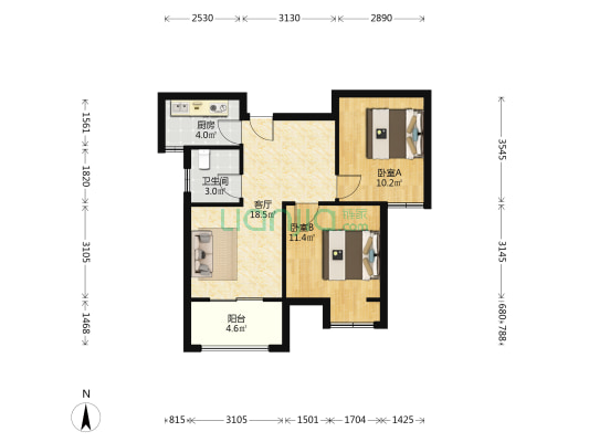 书香嘉苑 2室1厅1卫 60平方