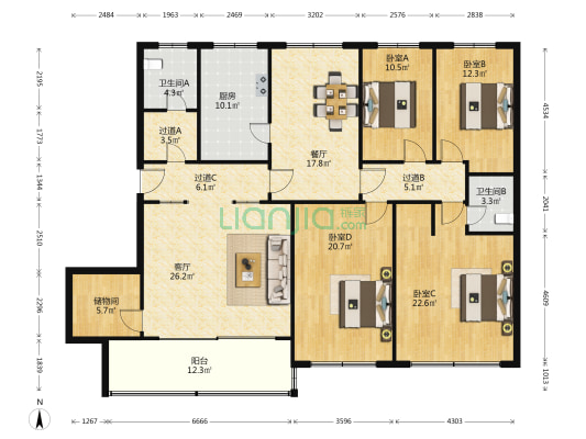 潍坊广播电视报社 4室2厅2卫 174平方