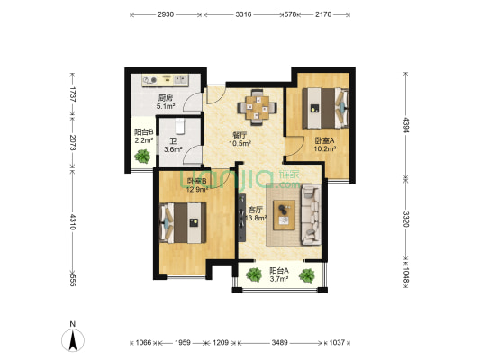 东京新城 2室2厅1卫 78平方