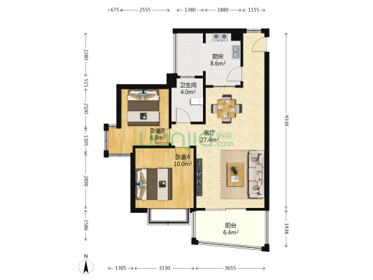 御城 2室1厅1卫 78平方
