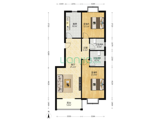 华豪花园洋房 2室1厅2卫 101平方