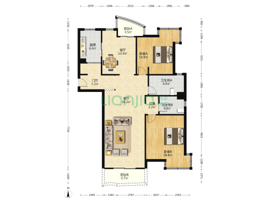 雅州公寓 2室2厅2卫 150平方