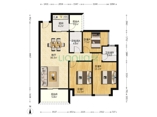 悦江府 3室1厅2卫 100平方