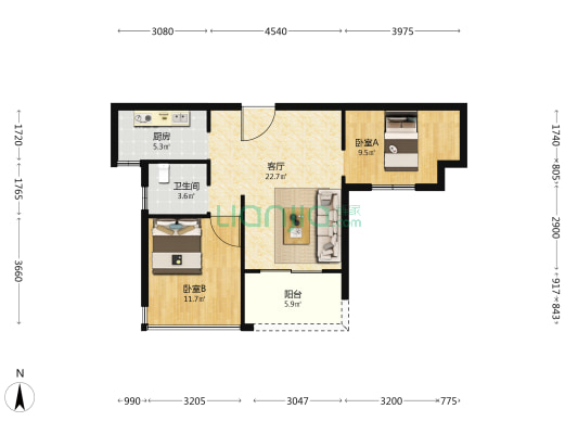 东晖锦苑 2室1厅1卫 78平方