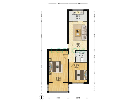 新华路二段 2室1厅1卫 73平方