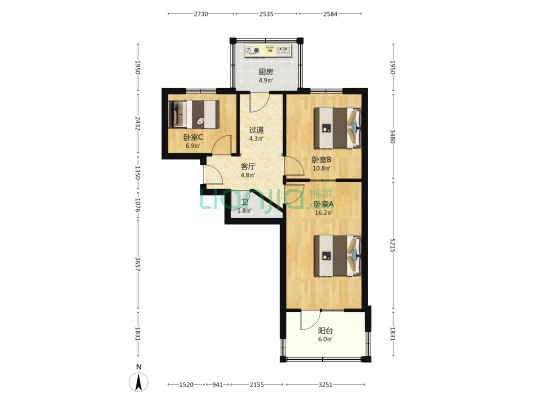 西建街53号 3室1厅1卫 56平方
