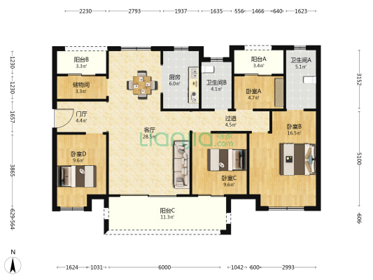 兴进珺府 4室1厅2卫 142平方