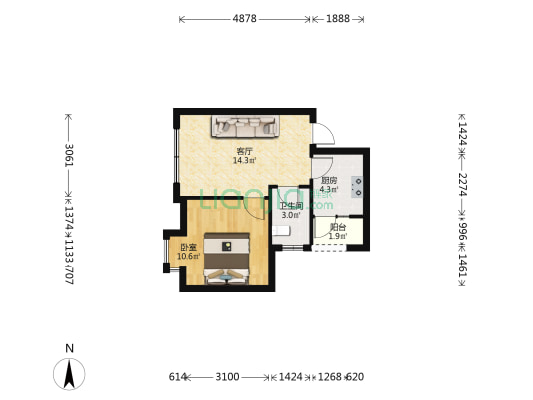 正规两房 户型方正，视野好，朝向好，楼层好适合居家-户型图