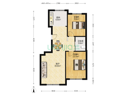 远创国际 2室1厅1卫 95平方