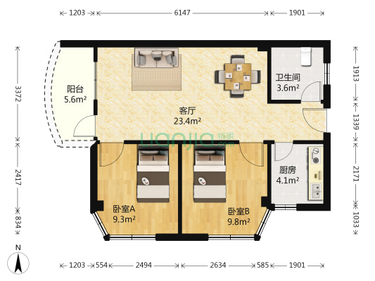 富丽家园金山大厦 2室1厅1卫 67平方