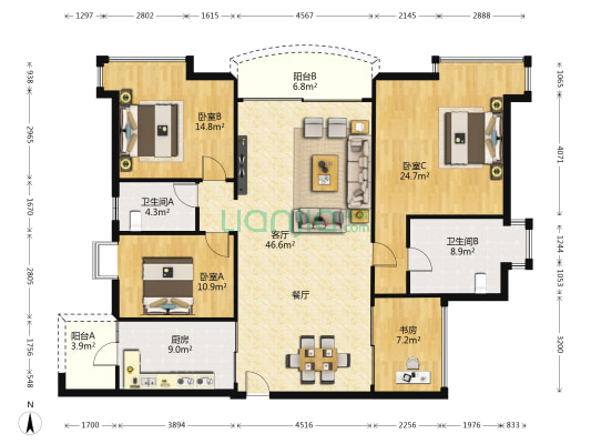 汇景新城上城勋堡 4室1厅2卫 159平方