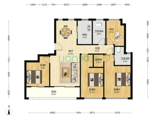 绿城留香园 4室1厅2卫 139平方