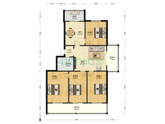 开发公司宿舍楼 4室2厅1卫 152平方