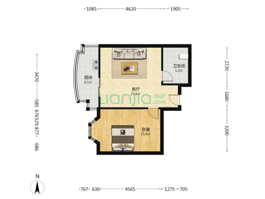 海达明园 1室1厅1卫 63平方