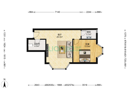 城市今典 1室1厅1卫 65平方