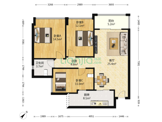 云城尚品A1区 3室1厅1卫 98平方