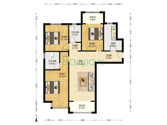 物华国际二期 3室1厅2卫 123平方