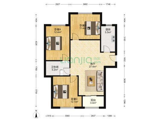 水岸华庭 3室1厅1卫 98平方