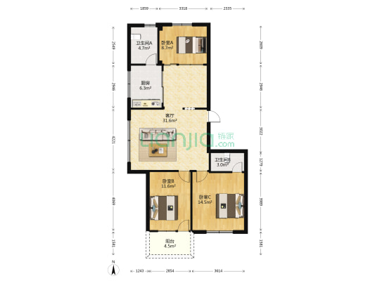 城直街7号 3室1厅2卫 111平方