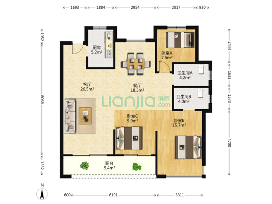 碧桂园北城春晓 3室2厅2卫 126平方