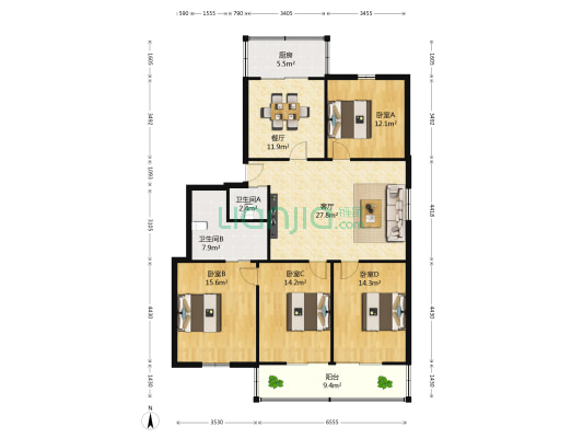 少华巷 4室2厅2卫 137平方
