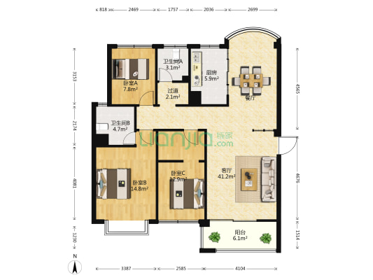 福润苑 3室1厅2卫 128平方