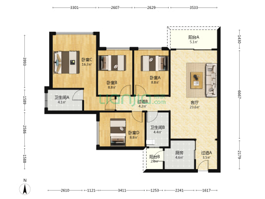 龙光玖龙山 4室1厅2卫 112平方