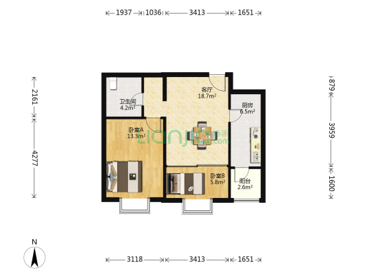 润景公馆 2室1厅1卫 77平方